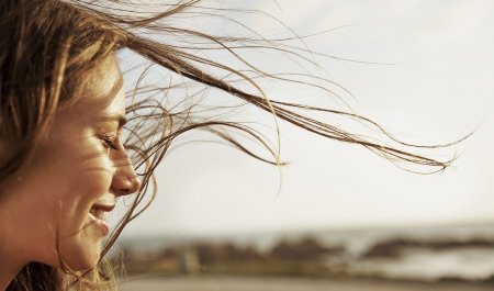 Woman with hair in the wind